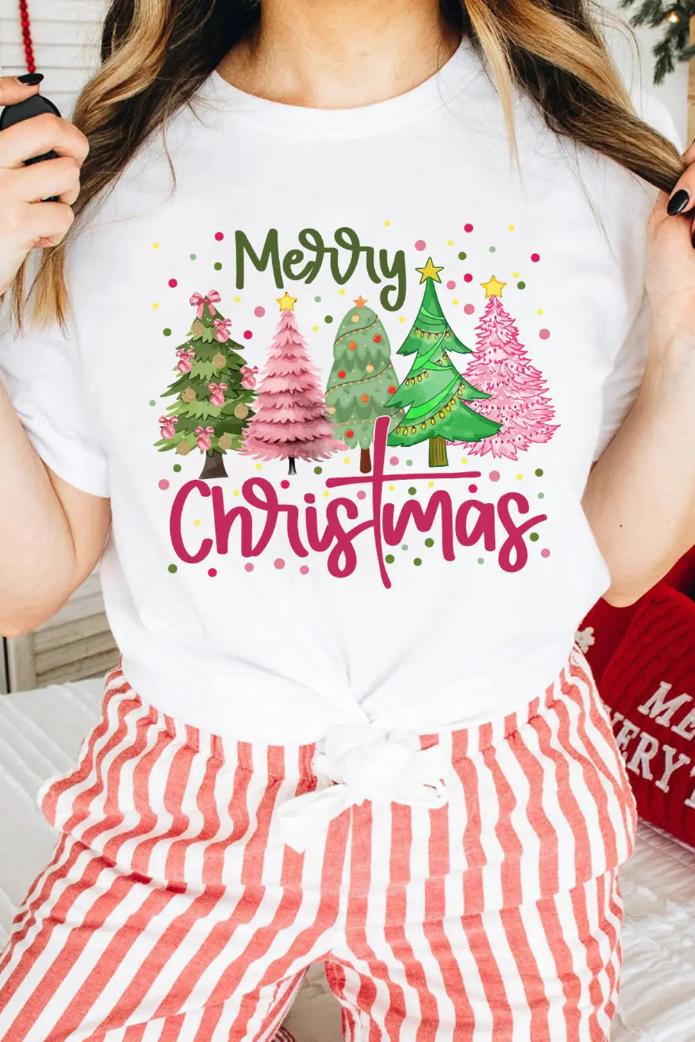 White Merry Christmas Holiday Vibe Graphic Crewneck T Shirt Dear-Lover Dropshipping