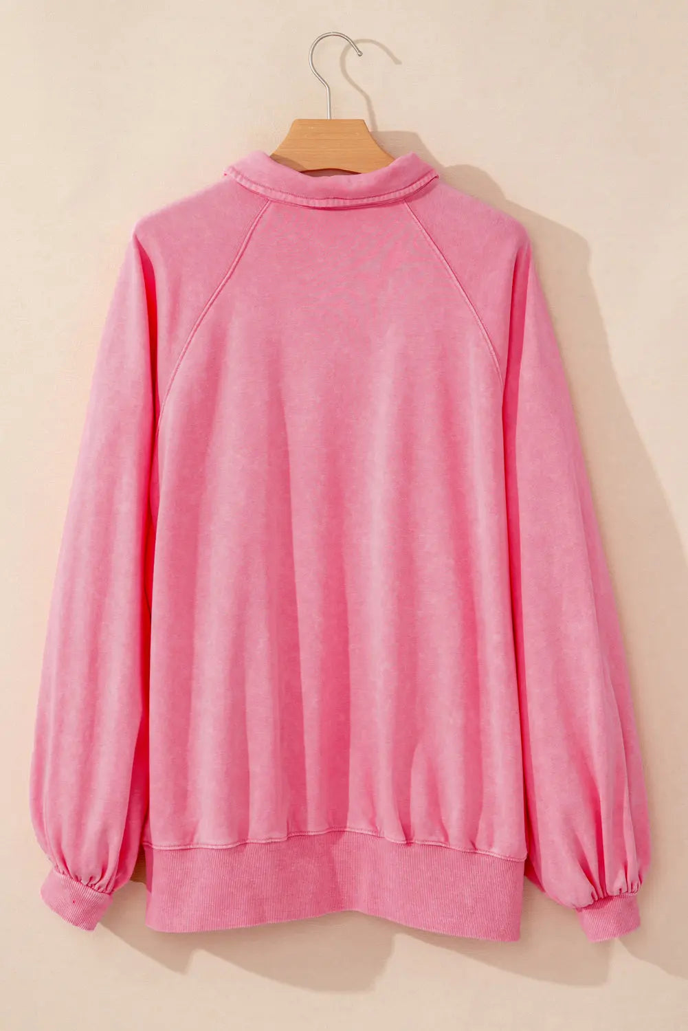 Pink Solid Snap Buttons Collared Balloon Sleeve Oversized Sweatshirt Dear-Lover Dropshipping
