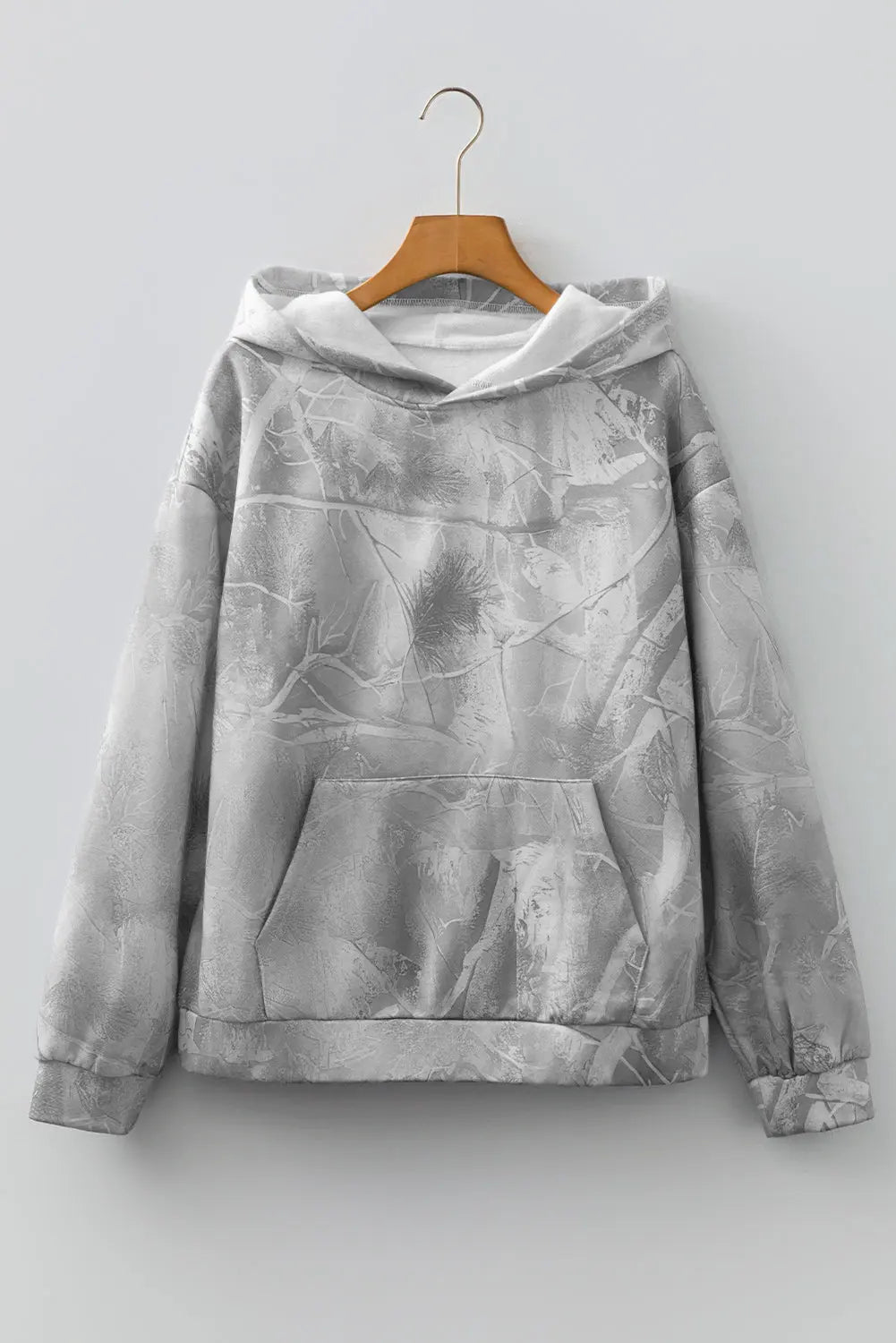 Gray Camouflage Woodland Print Oversized Sporty Hoodie