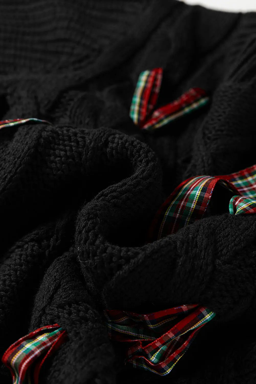 Black Plaid Lace up Detail Christmas Holiday Puff Short Sleeve Sweater Dear-Lover Dropshipping