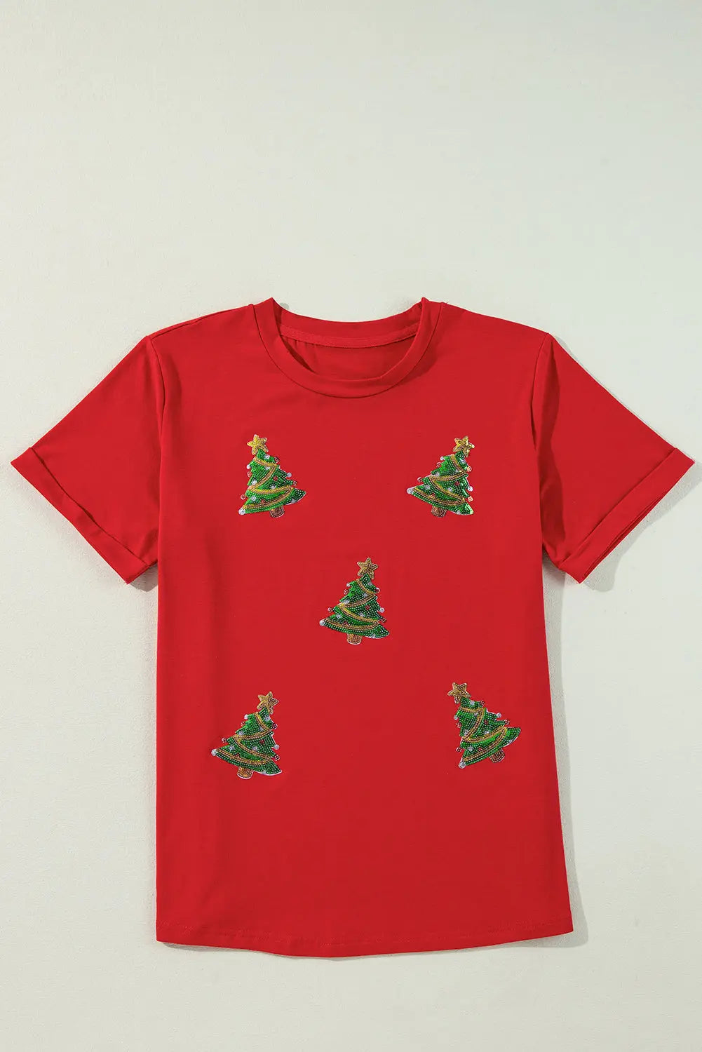 Red Sequined Christmas Tree Graphic Crewneck T Shirt Dear-Lover Dropshipping