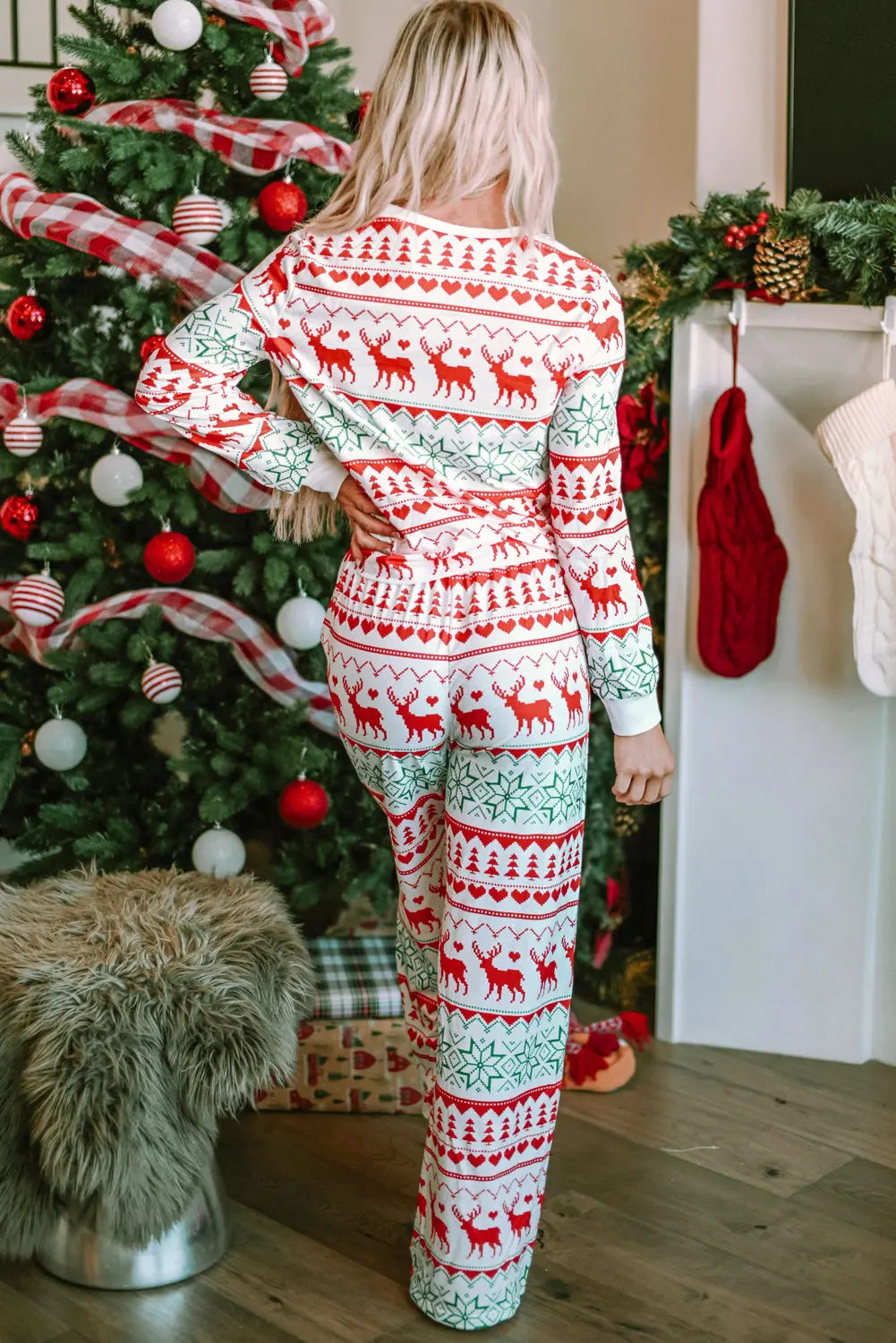 White Christmas Print Pullover and Pants Lounge Set Dear-Lover Dropshipping
