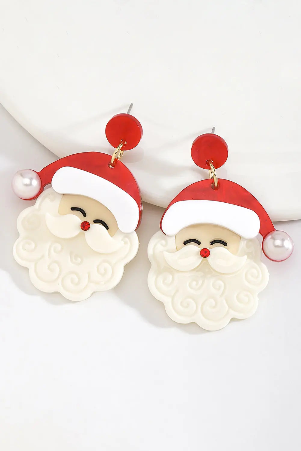 Fiery Red Bright Pearl Decor Cute Father Christmas Earrings Dear-Lover Dropshipping