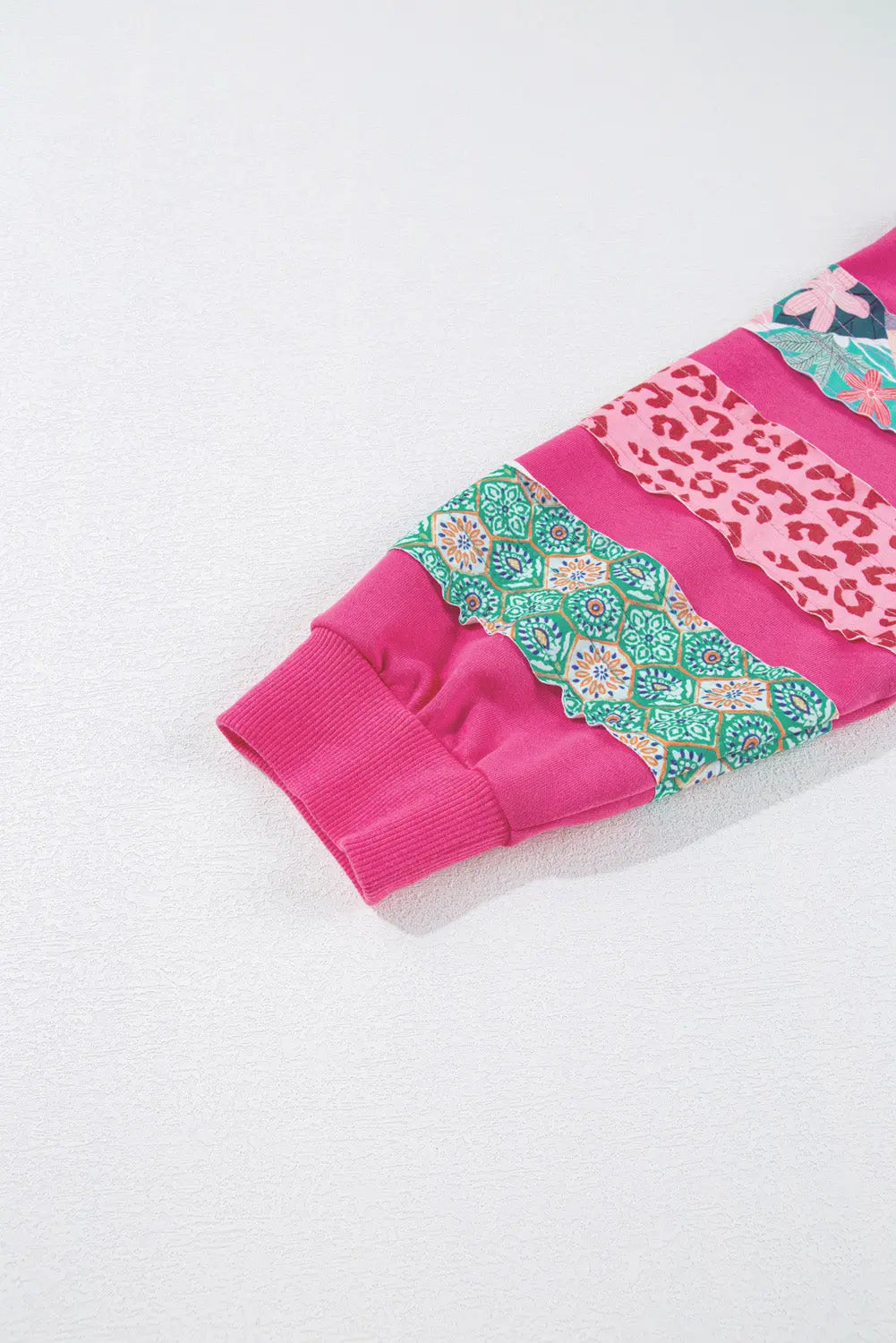 Rose Red Plus Size Printed Patchwork Sleeve Split Sweatshirt Dear-Lover Dropshipping