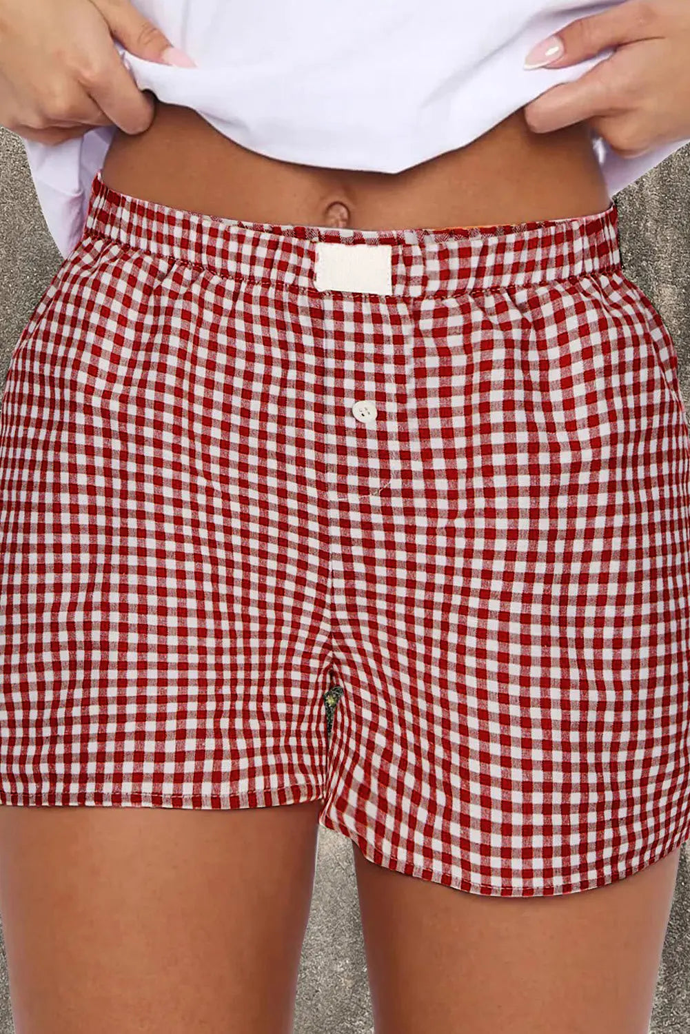Red Gingham Printed High Waist Shorts Dear-Lover Dropshipping