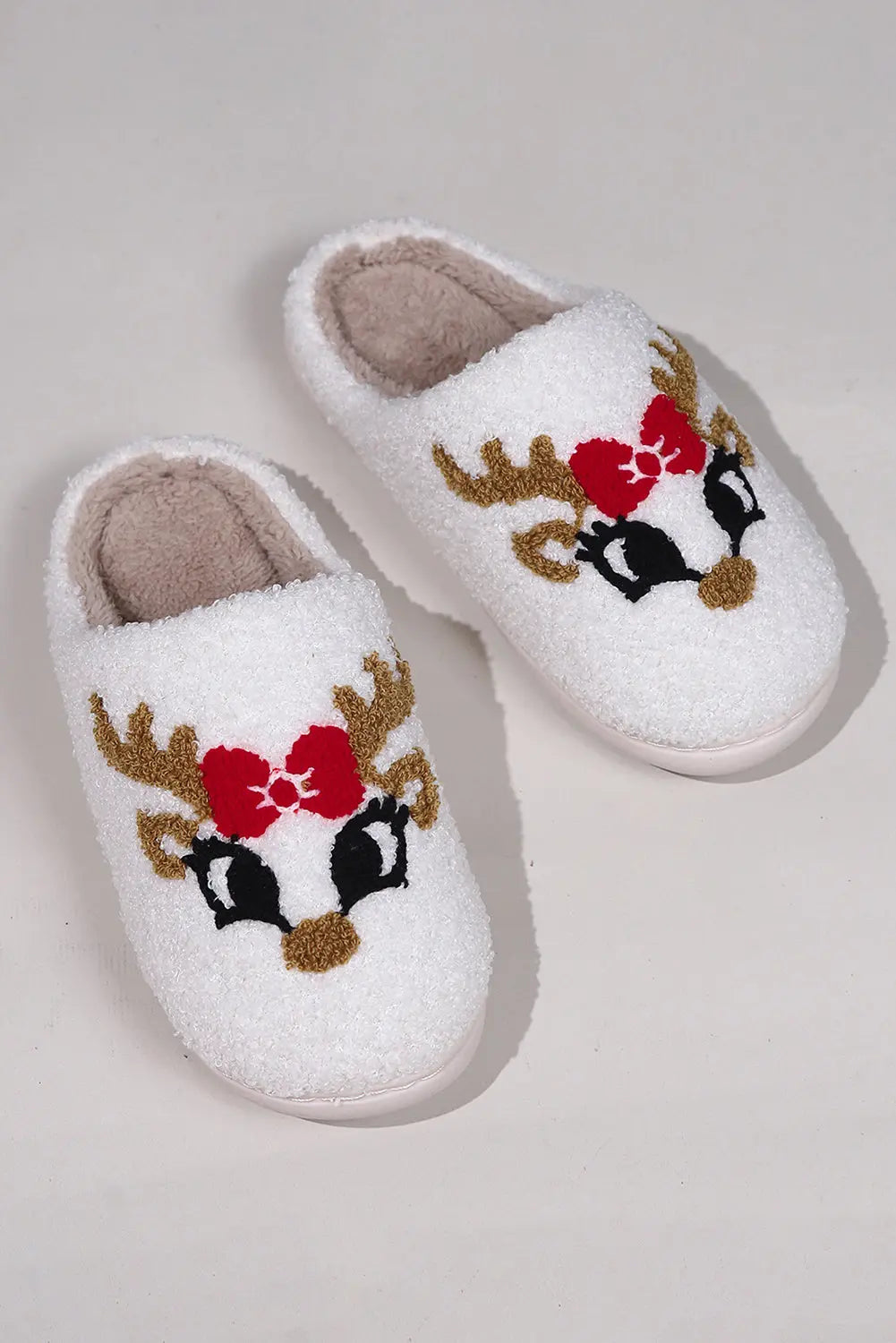 White Christmas Cartoon Pattern Plush Slippers Dear-Lover Dropshipping
