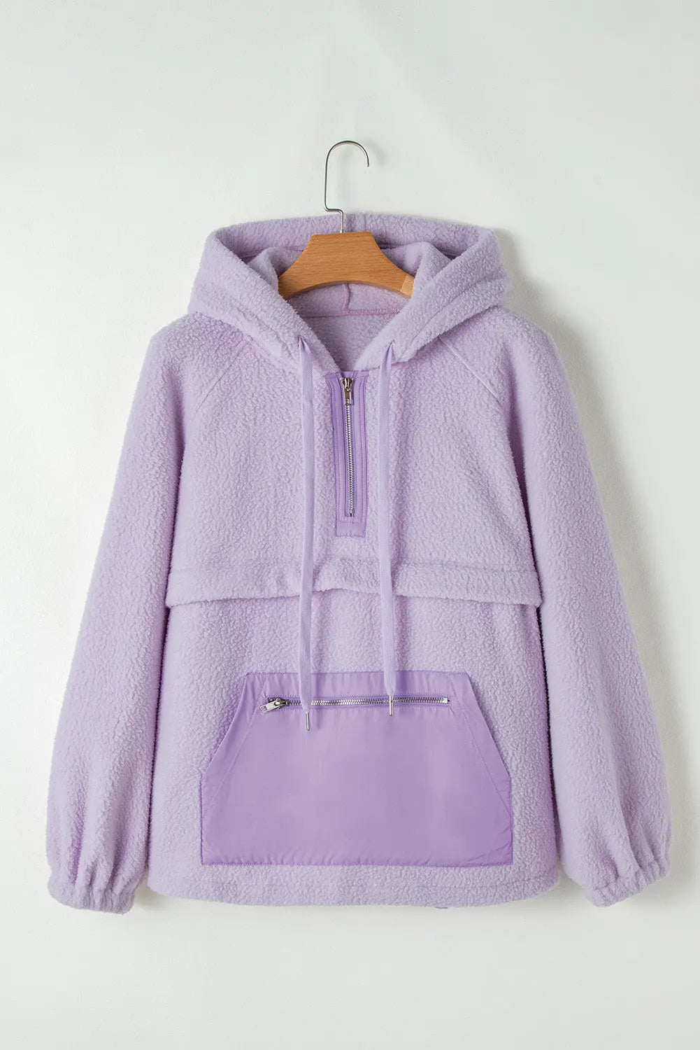 Lavendula Zipped Patch Pocket Fuzzy Drawstring Hoodie Dear-Lover Dropshipping