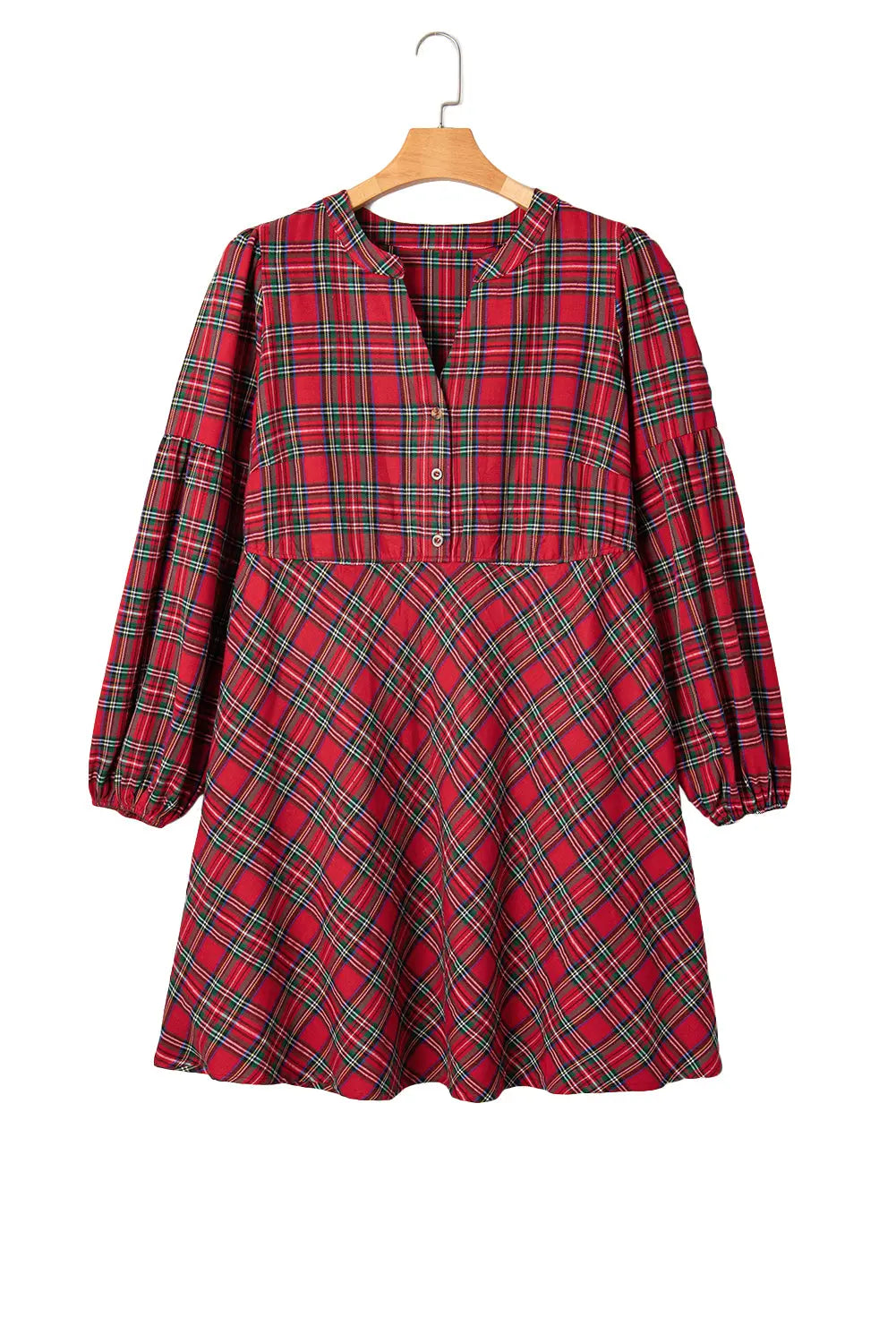 Red Plus Size Plaid Half Button Long Sleeve Holiday Dress Dear-Lover Dropshipping