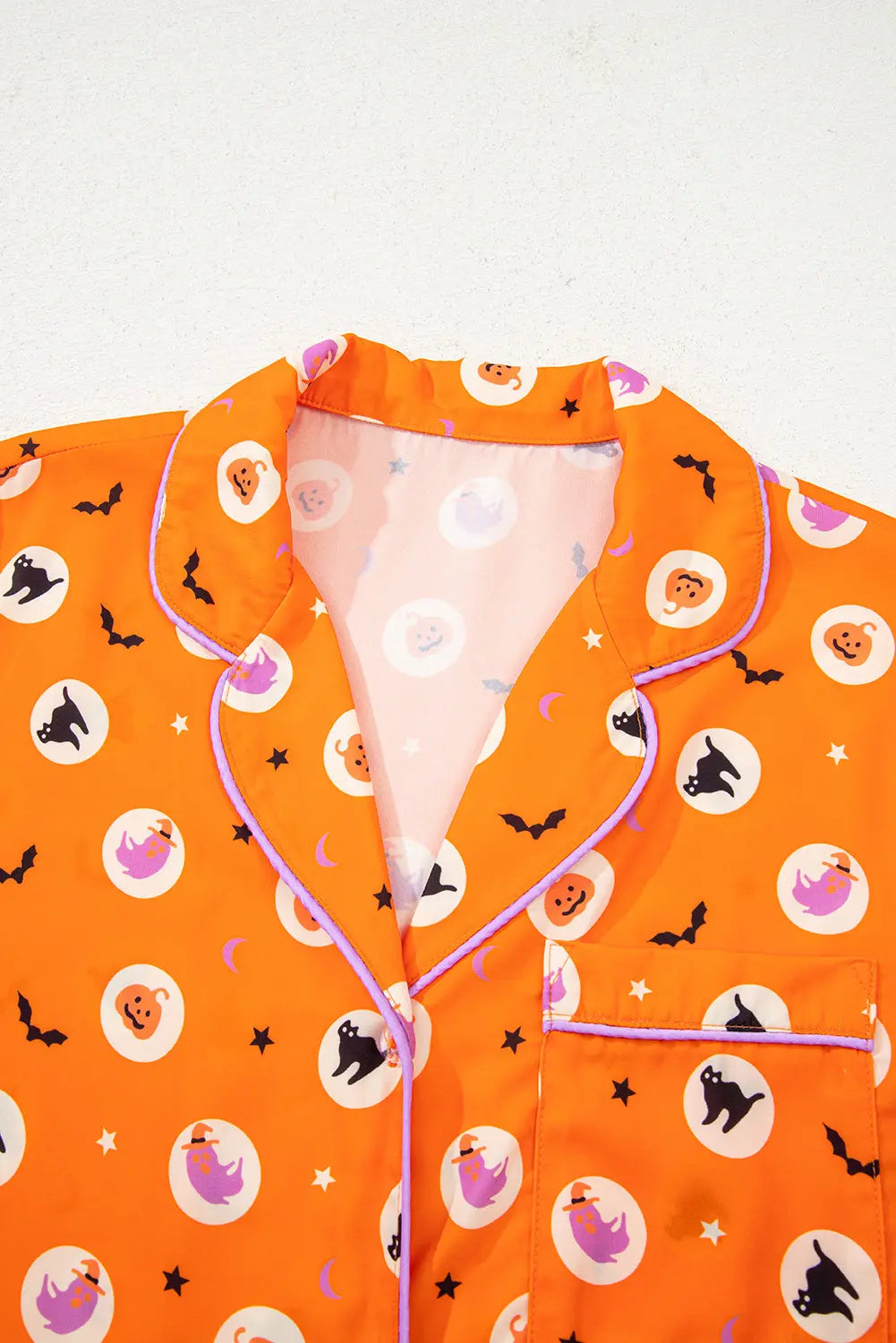 Orange Halloween Print Lapel Shirt Long 2pcs Pajama Set Dear-Lover Dropshipping