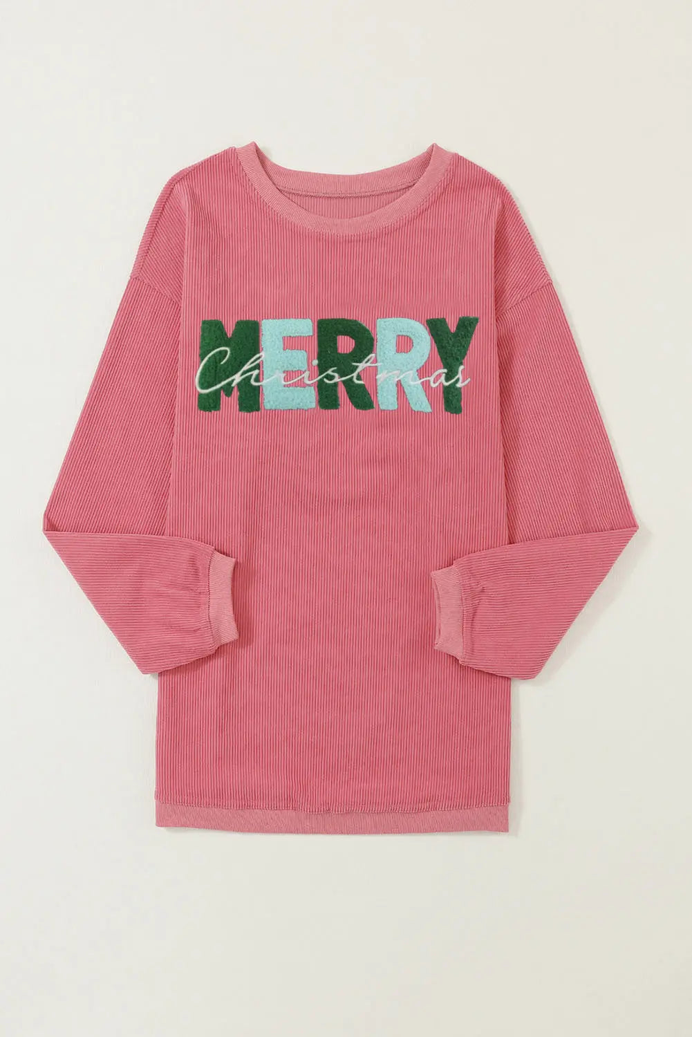 Strawberry Pink MERRY Christmas Chenille Embroidered Corded Sweatshirt Dear-Lover Dropshipping