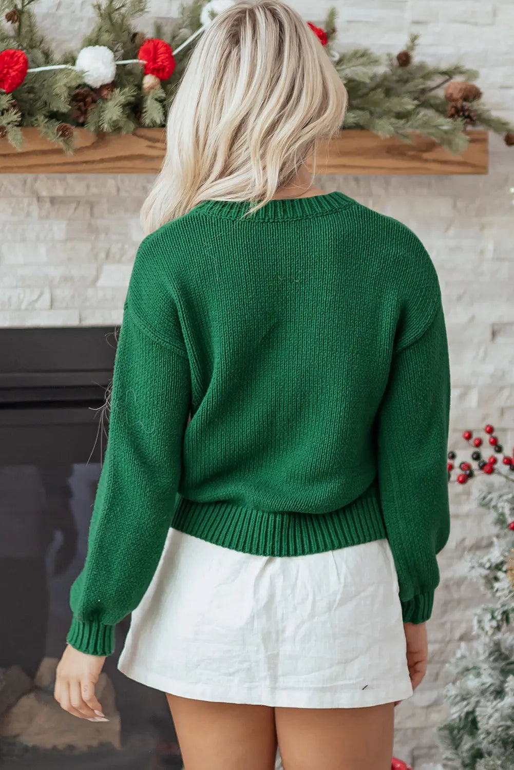 Evergreen Plaid Bow Graphic Christmas Sweater Dear-Lover Dropshipping