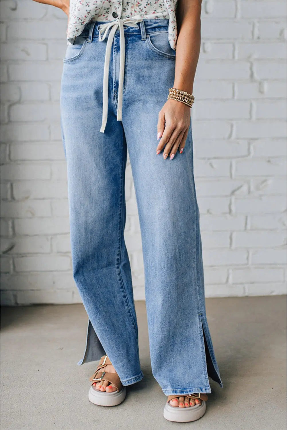 Myosotis Slit Leg High Rise Drawstring Casual Jeans Dear-Lover Dropshipping