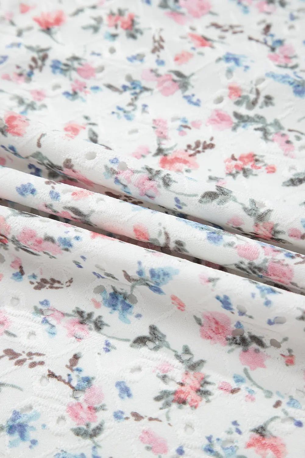 White Floral Print Textured Square Neck Slim Fit Long Sleeve Top Dear-Lover Dropshipping