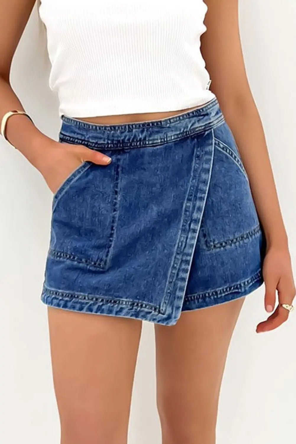 Ashleigh Blue Faux Wrapped Mini Denim Skort Dear-Lover Dropshipping