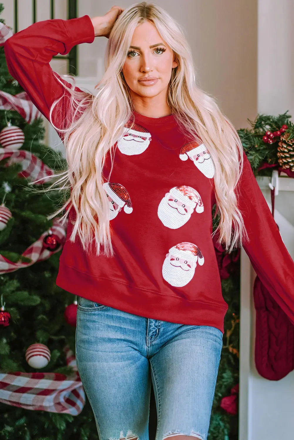 Fiery Red Santa Claus Sequin Graphic Sweatshirt Dear-Lover Dropshipping