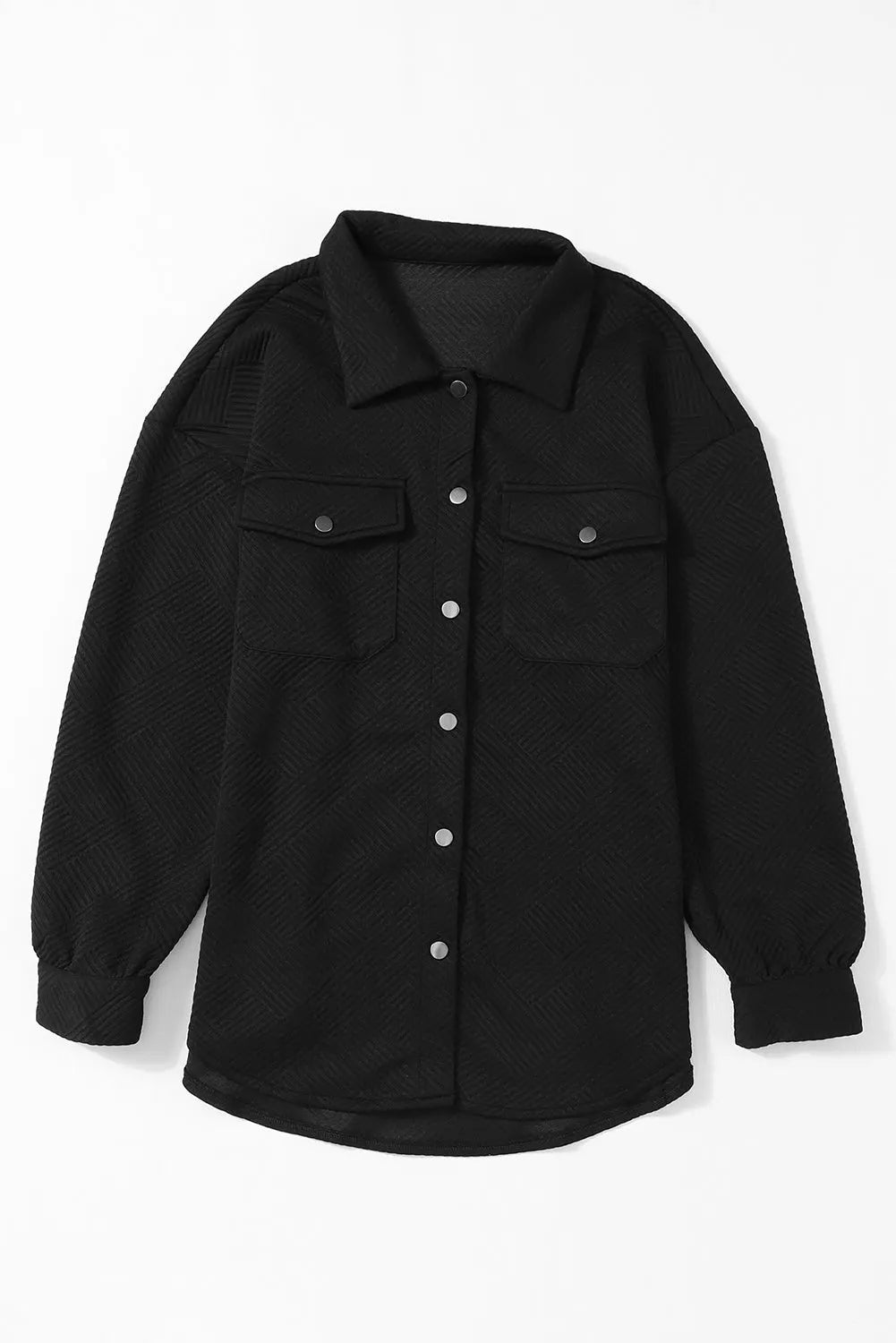 Black Solid Textured Flap Pocket Buttoned Shacket Dear-Lover Dropshipping