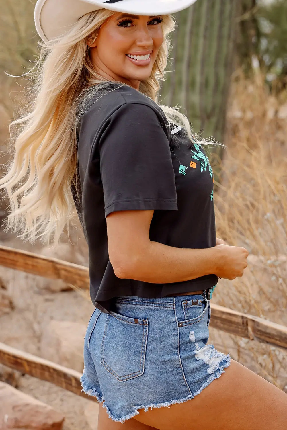 Carbon Grey Vintage Western Bull Head Skull Turquoise Aztec Graphic T Shirt Dear-Lover Dropshipping