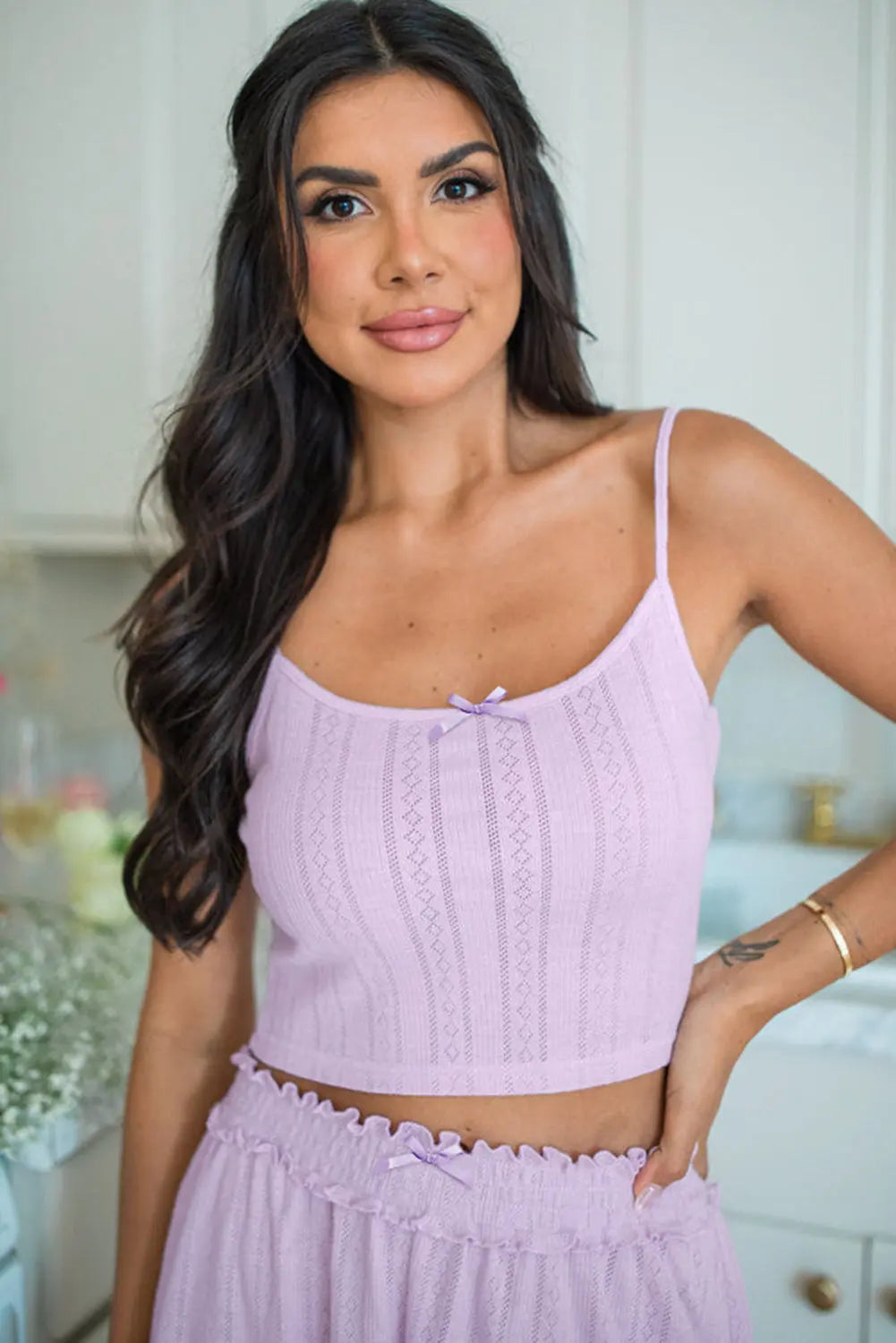 Orchid Petal Delicate Texture Cropped Cami Shorts and Cardigan 3pcs Lounge Set Dear-Lover Dropshipping