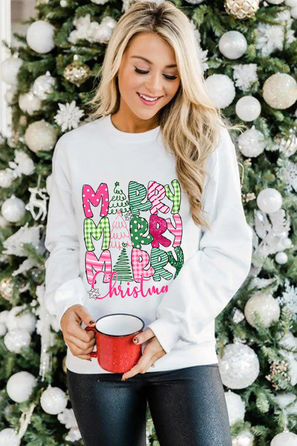 Beige MERRY Christmas Printed Drop Shoulder Pullover Sweatshirt Dear-Lover Dropshipping