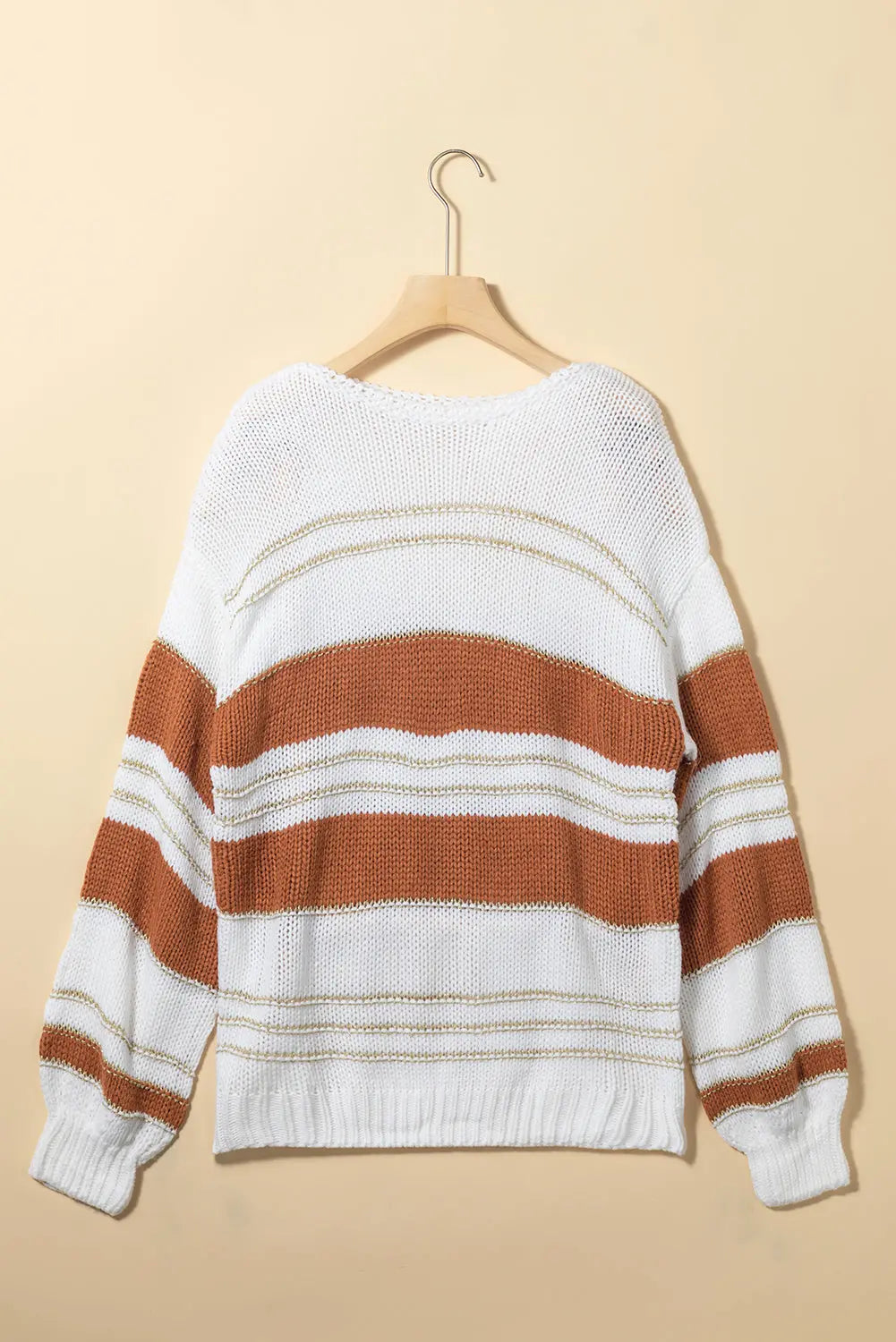 White Striped Knit Puff Sleeve Casual Sweater Dear-Lover Dropshipping