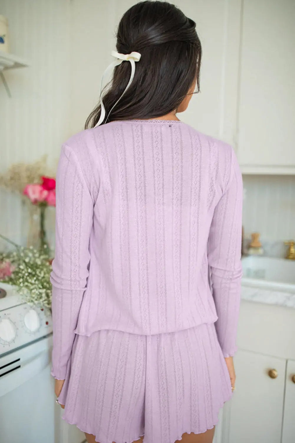 Orchid Petal Delicate Texture Cropped Cami Shorts and Cardigan 3pcs Lounge Set Dear-Lover Dropshipping