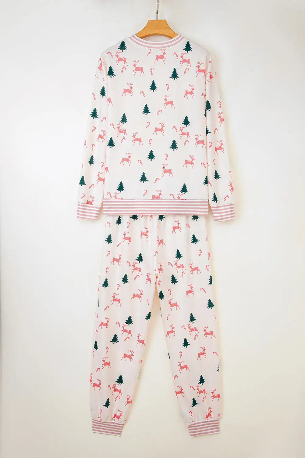 Pink Bow Christmas Tree Print Contrast Striped Banding 2pcs Lounge Set Dear-Lover Dropshipping