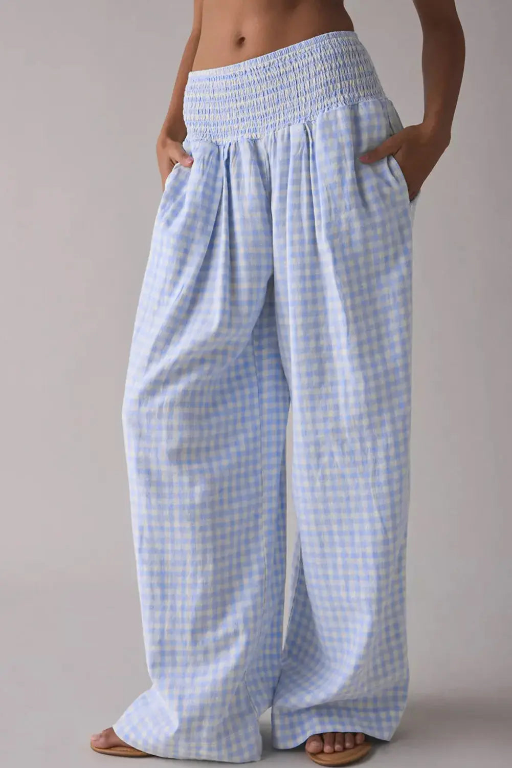 Myosotis Plaid Print Smocked High Waist Womens Loose Pants Dear-Lover Dropshipping