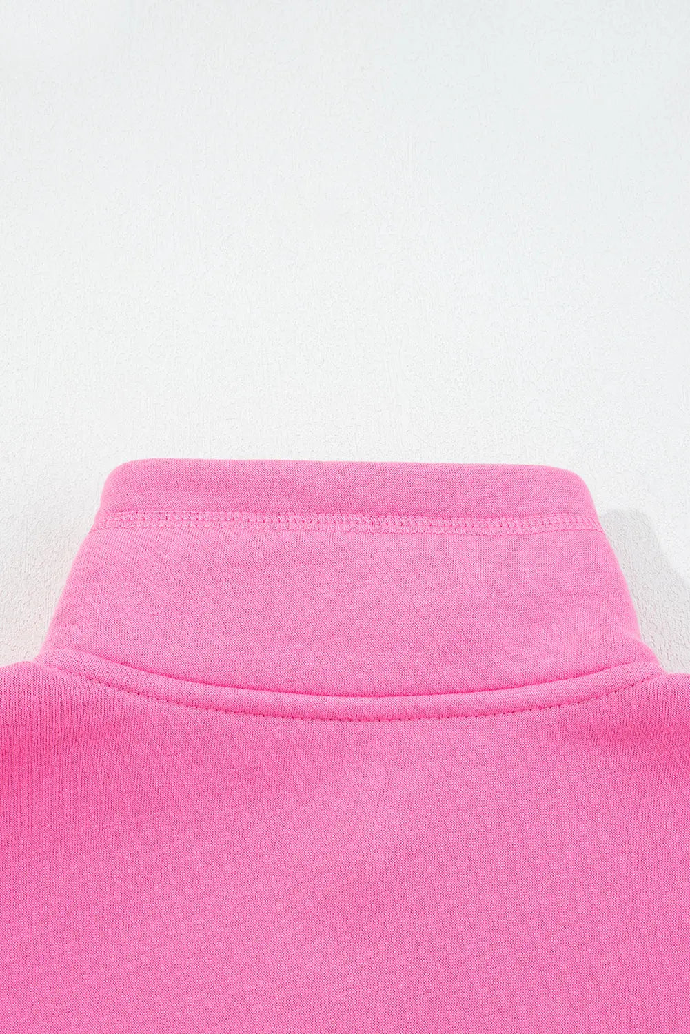 Bright Pink Half Button Stand Neck Drop Shoulder Sweatshirt