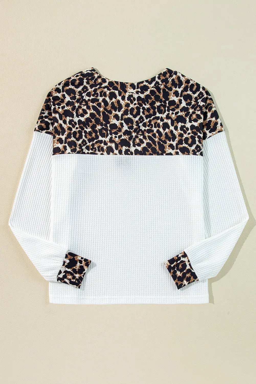 White Leopard Waffle Knit Patchwork Button V Neck Top Dear-Lover Dropshipping