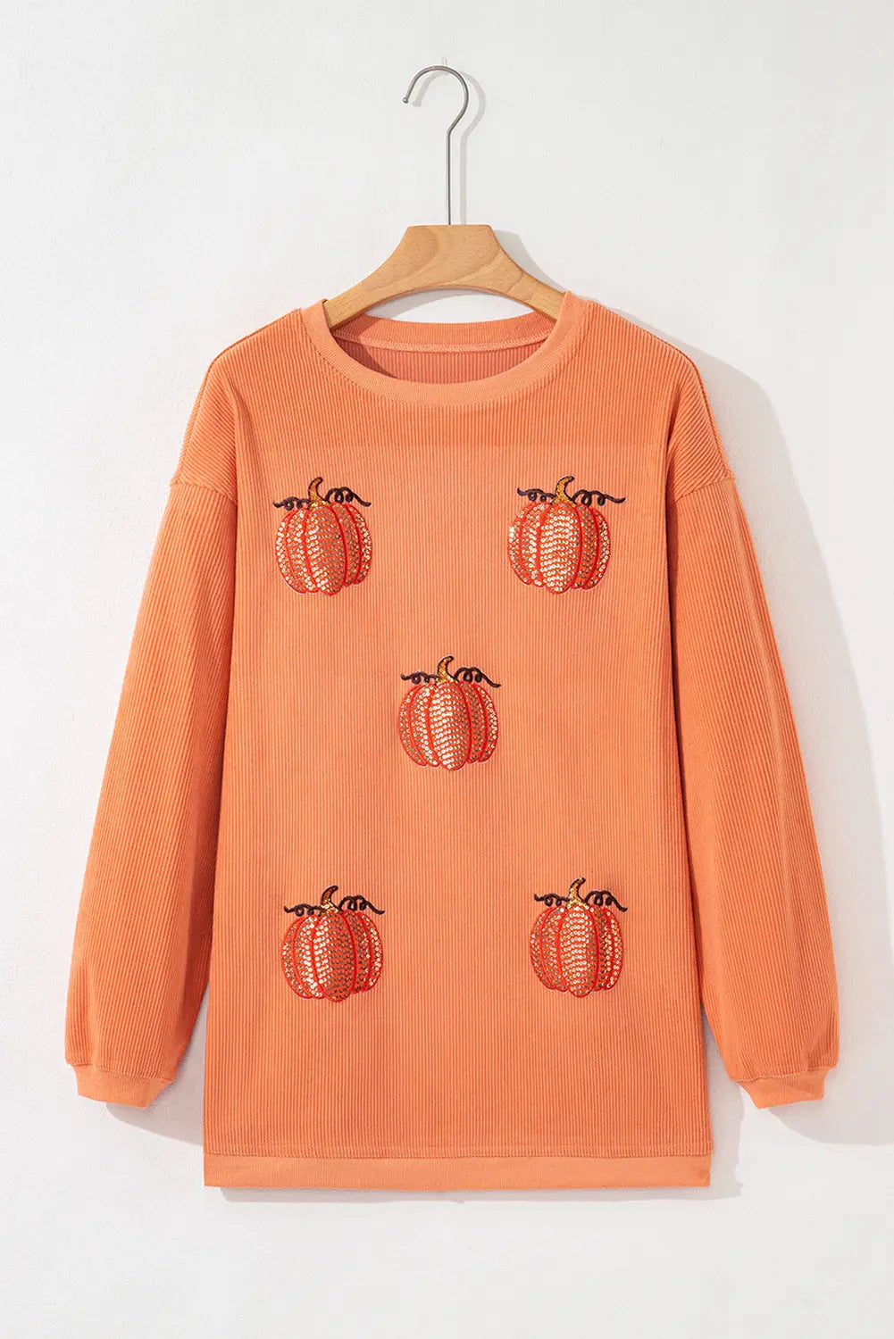 Orange Sequin Pumpkin Patched Twisted Rib Baggy Sweatshirt Dear-Lover Dropshipping