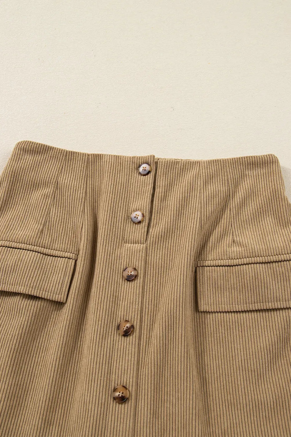 Camel Corduroy Buttoned Front Faux Pockets Mini Skirt Dear-Lover Dropshipping