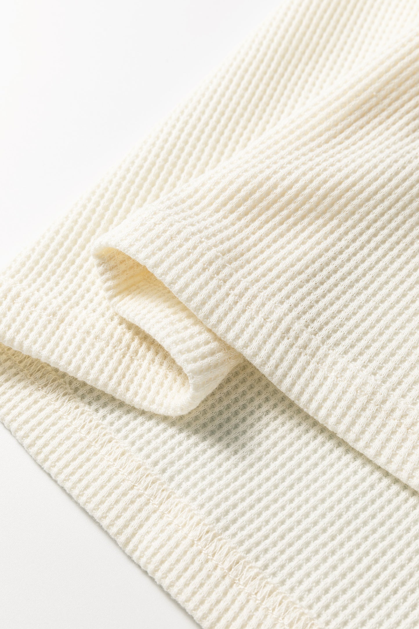 White Waffle Printed Patchwork Drawstring Hooded Long Sleeve Top