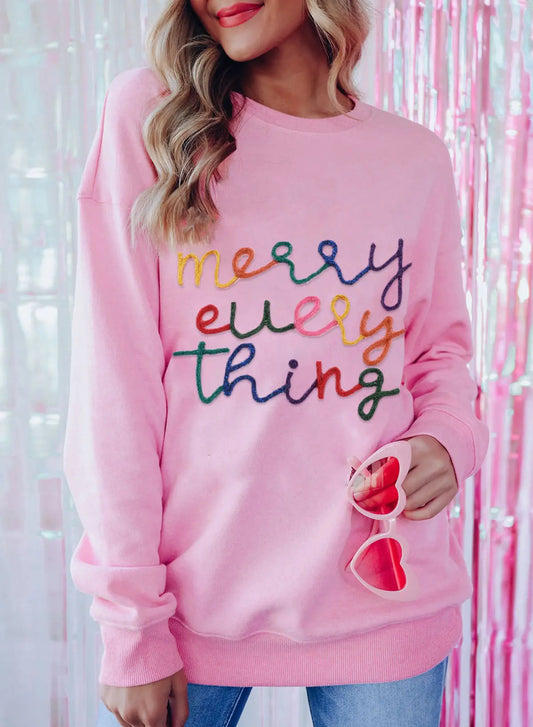 Peach Blossom Merry Every Thing Tinsel Slogan Sweatshirt Dear-Lover Dropshipping