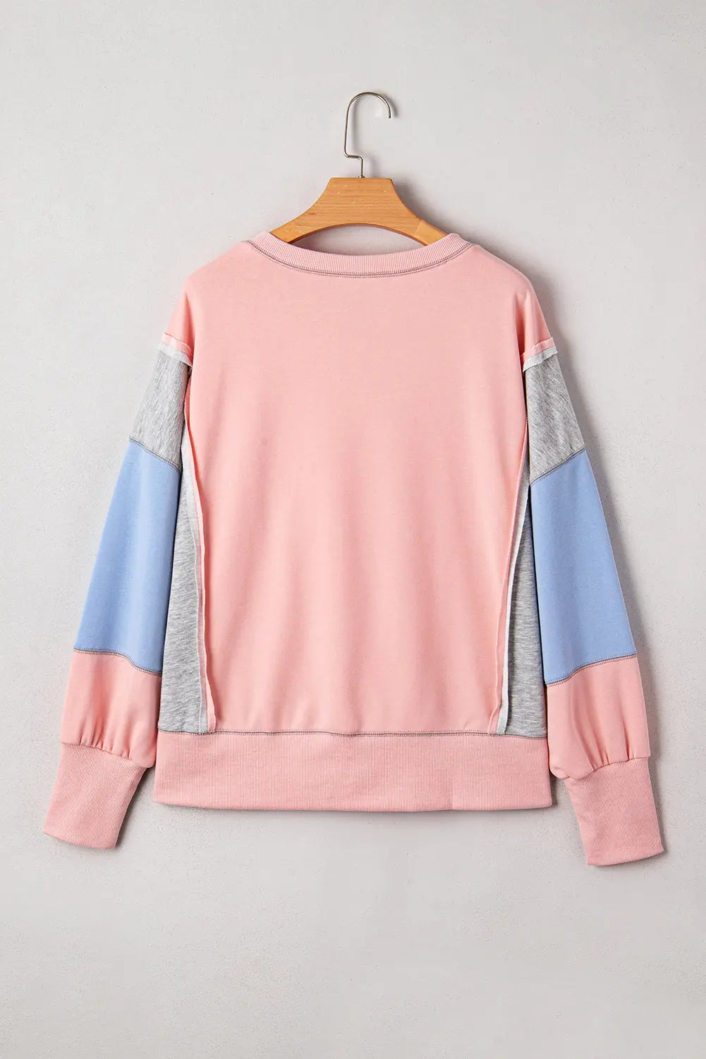 Apricot Pink Exposed Seam Color Block Patchwork Slit Cuffs Oversize Sweatshirt Dear-Lover Dropshipping