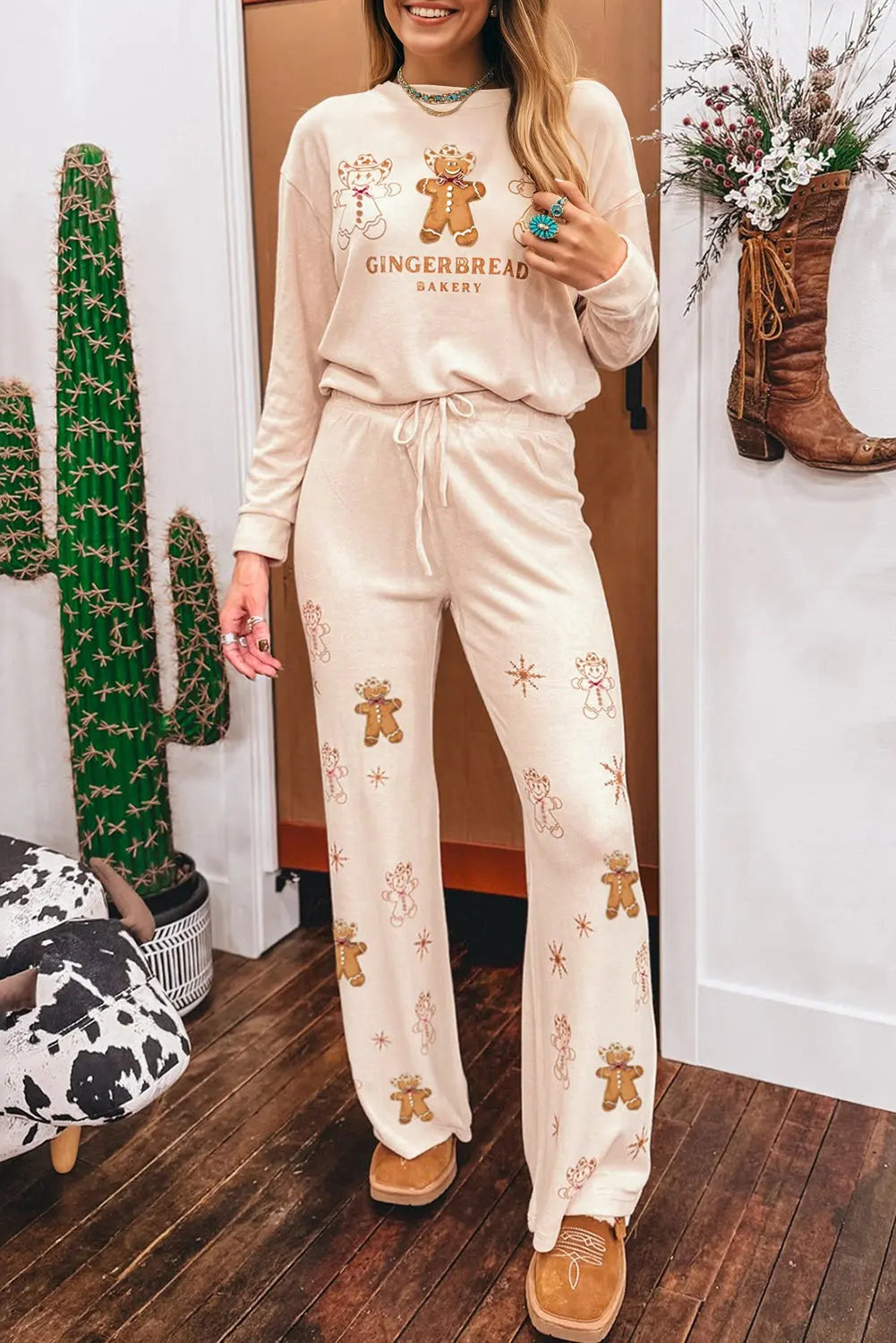 Jet Stream GINGERBREAD BAKERY Christmas Print 2pcs Lounge Set Dear-Lover Dropshipping