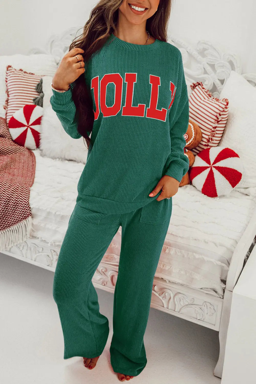 Evergreen JOLLY Corded Long Sleeve Top and Pockets Pants Set Dear-Lover Dropshipping