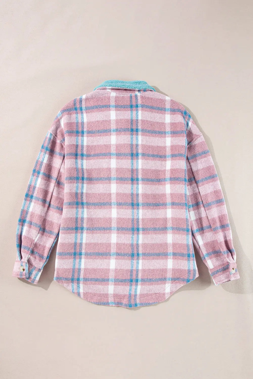 Pink Plaid Print Color Block Collared Flap Pockets Loose Shacket Dear-Lover Dropshipping