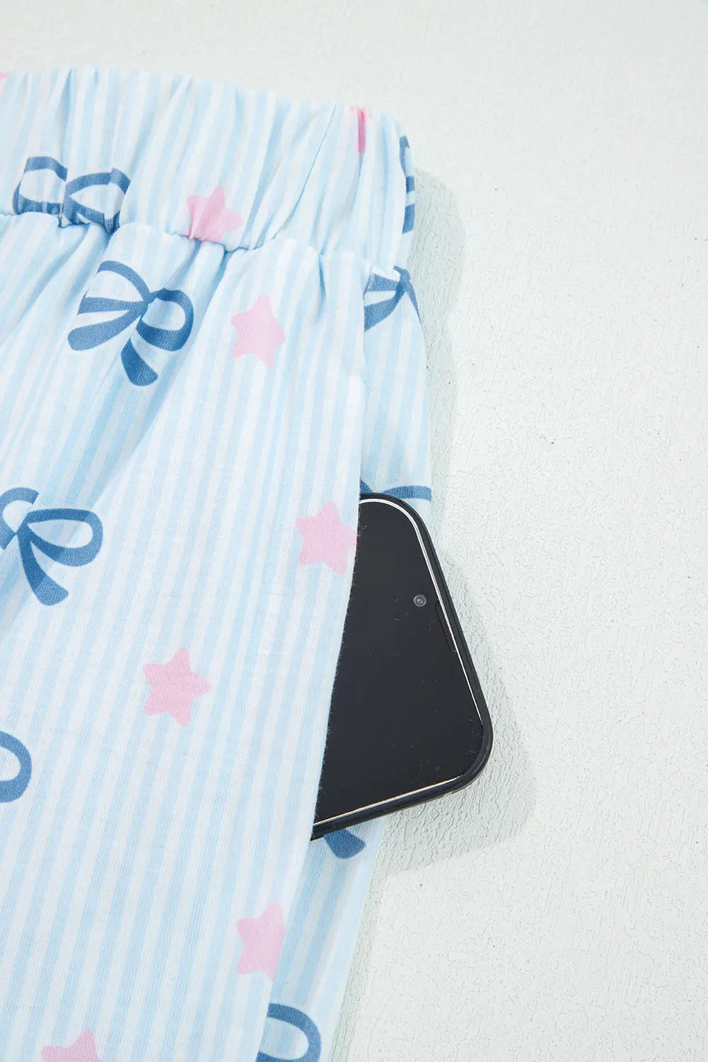 Sky Blue Stripe Bow Star Print Tied Detail 2pcs Lounge Set Dear-Lover Dropshipping