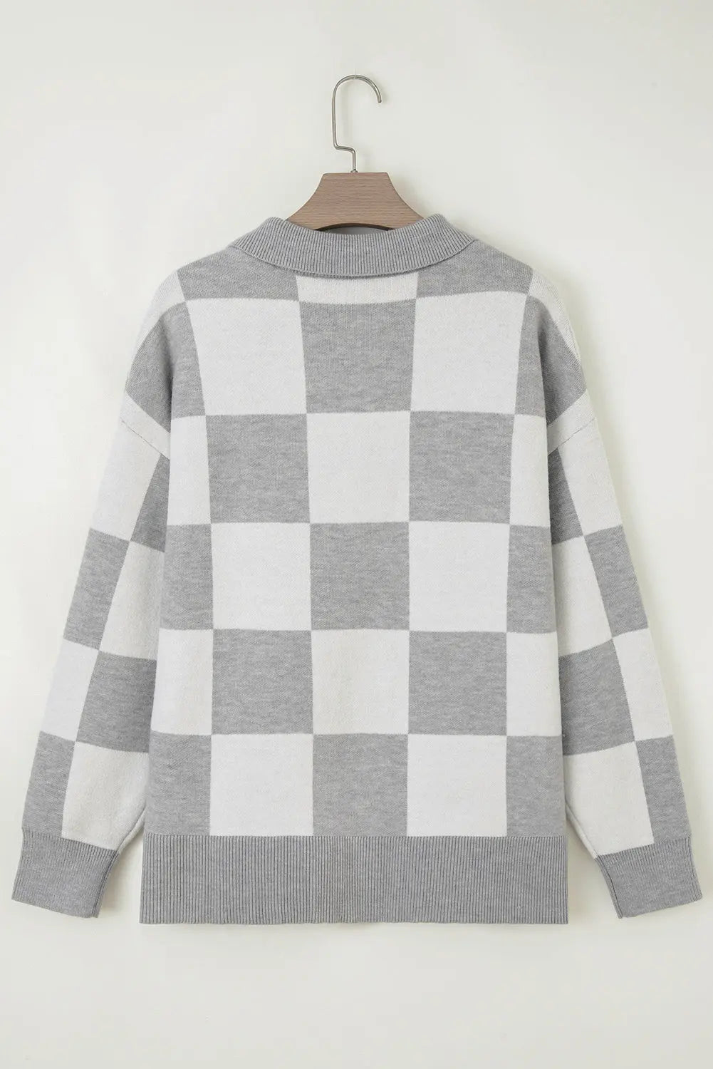 Gray Plus Size Checkered Pattern Button Polo Collar Split Sweater Dear-Lover Dropshipping