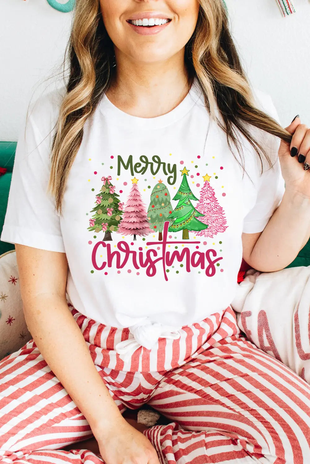 White Merry Christmas Holiday Vibe Graphic Crewneck T Shirt Dear-Lover Dropshipping