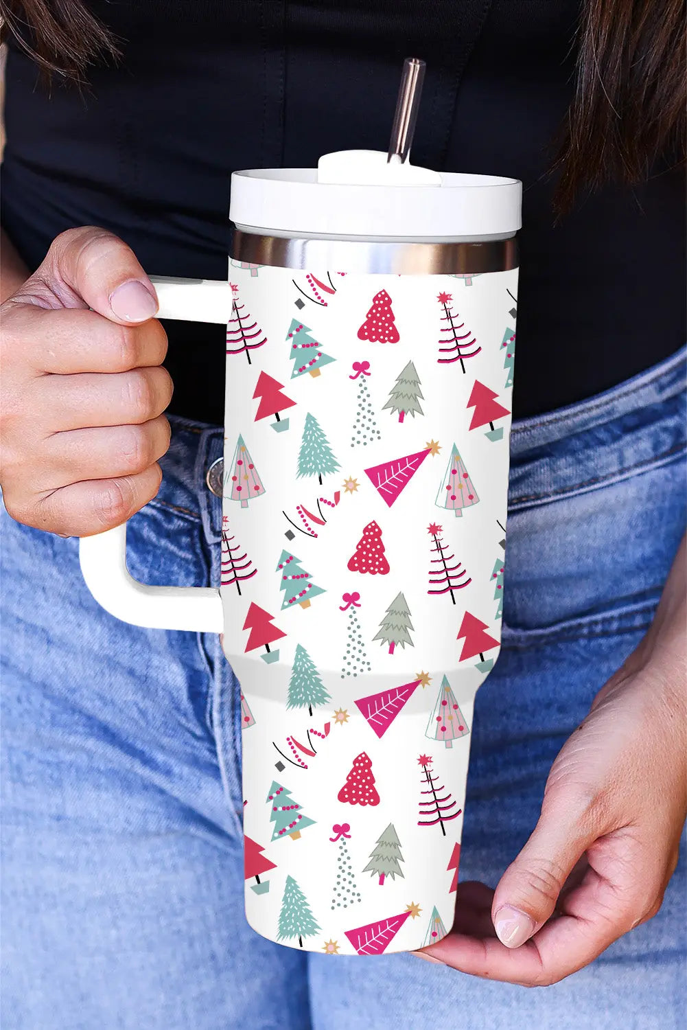 White Cartoon Christmas Tree Printed Thermos Cup 40oz Dear-Lover Dropshipping