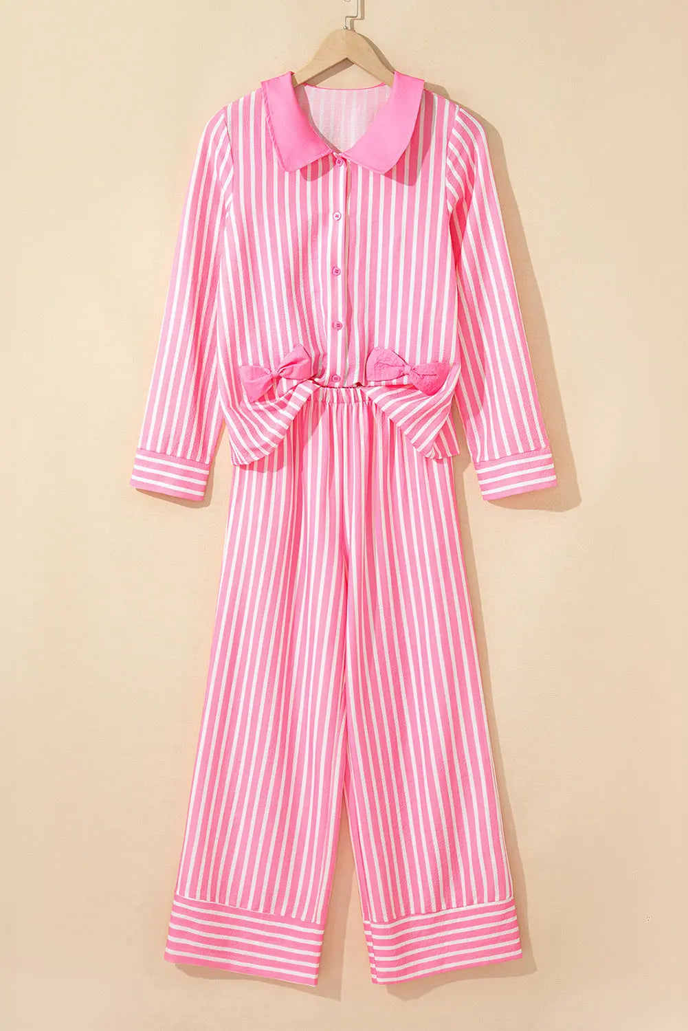 Pink Stripe Buttoned Front Long Sleeve Top and Pants 2 Piece Sleepwear Dear-Lover Dropshipping