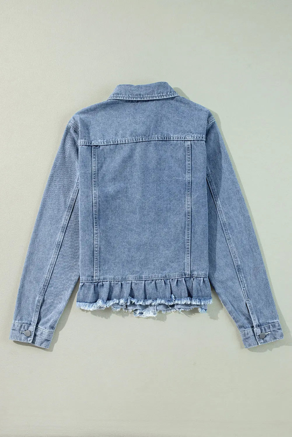 Beau Blue Ruffle Raw Hem Flap Pockets Denim Jacket Dear-Lover Dropshipping