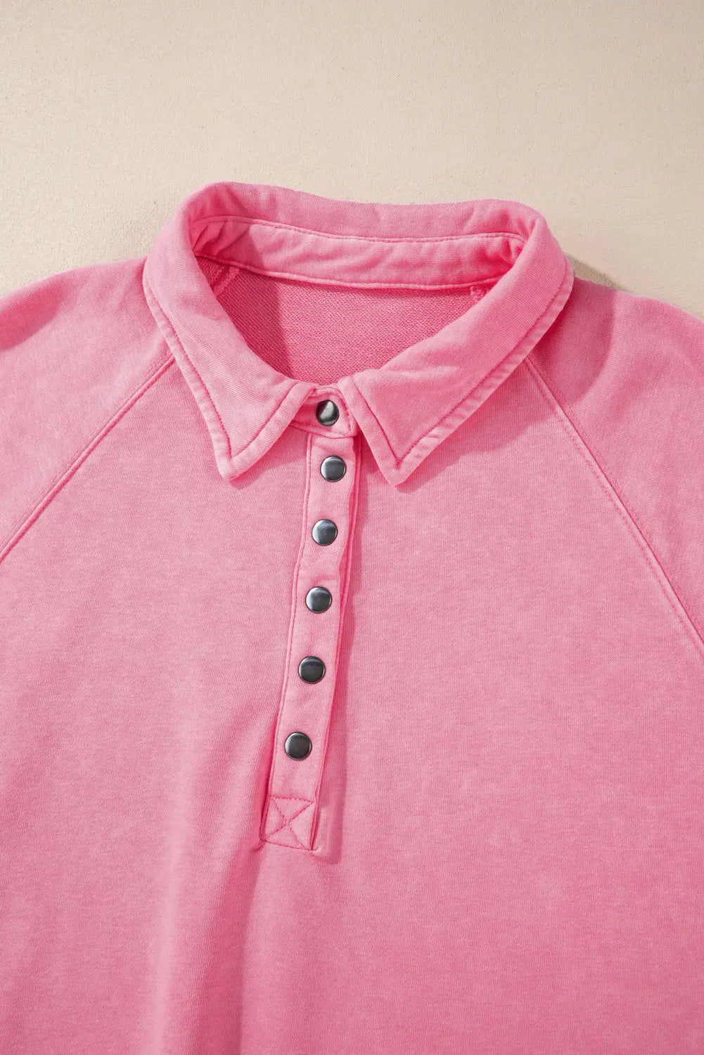 Pink Solid Snap Buttons Collared Balloon Sleeve Oversized Sweatshirt Dear-Lover Dropshipping