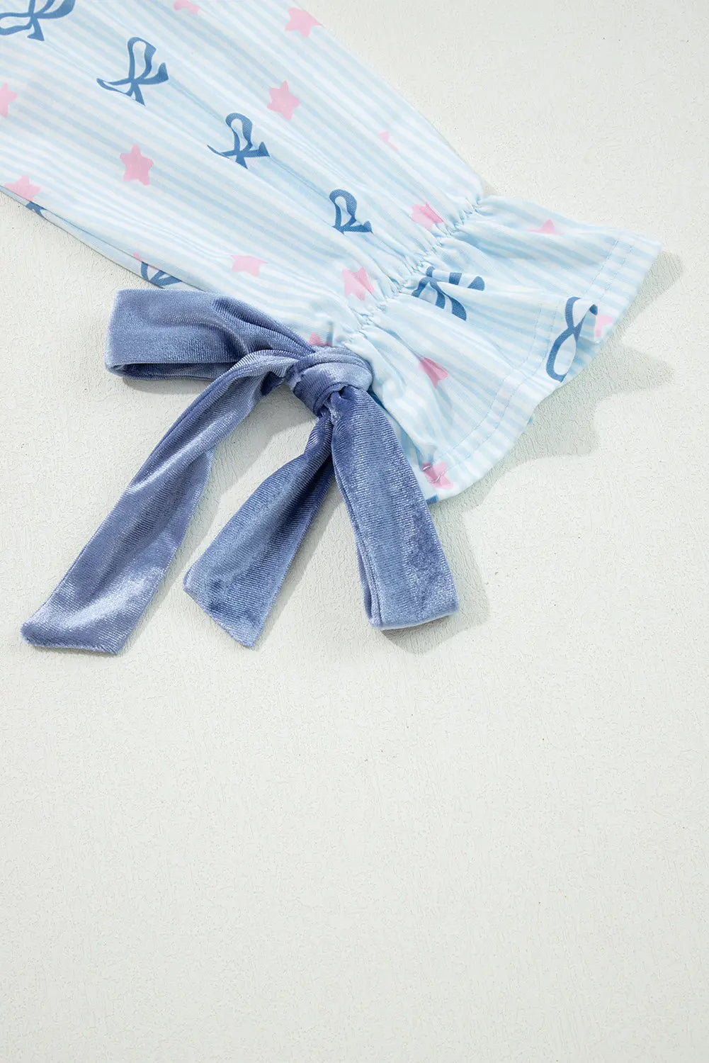 Sky Blue Stripe Bow Star Print Tied Detail 2pcs Lounge Set Dear-Lover Dropshipping