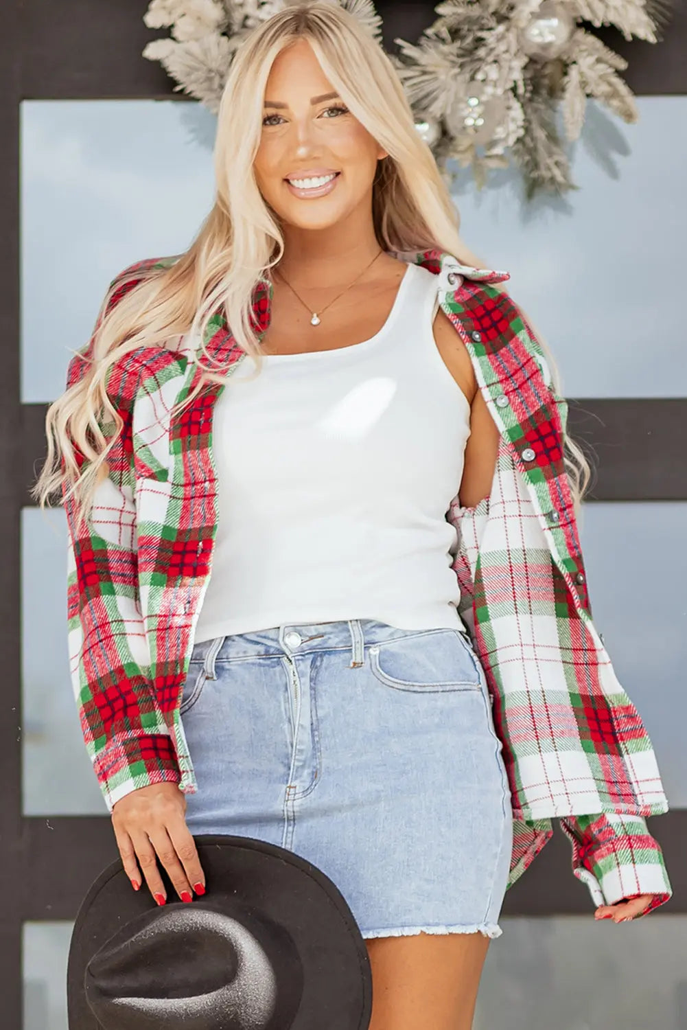 Red Christmas Plaid Casual Flannel Shacket Dear-Lover Dropshipping