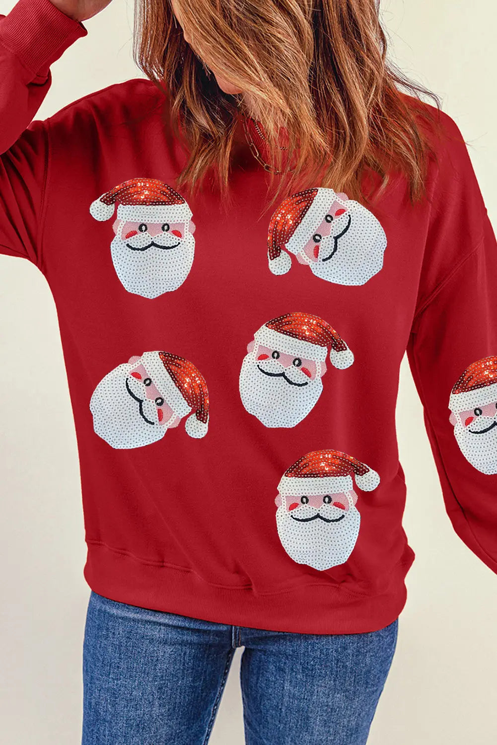 Fiery Red Santa Claus Sequin Graphic Sweatshirt Dear-Lover Dropshipping