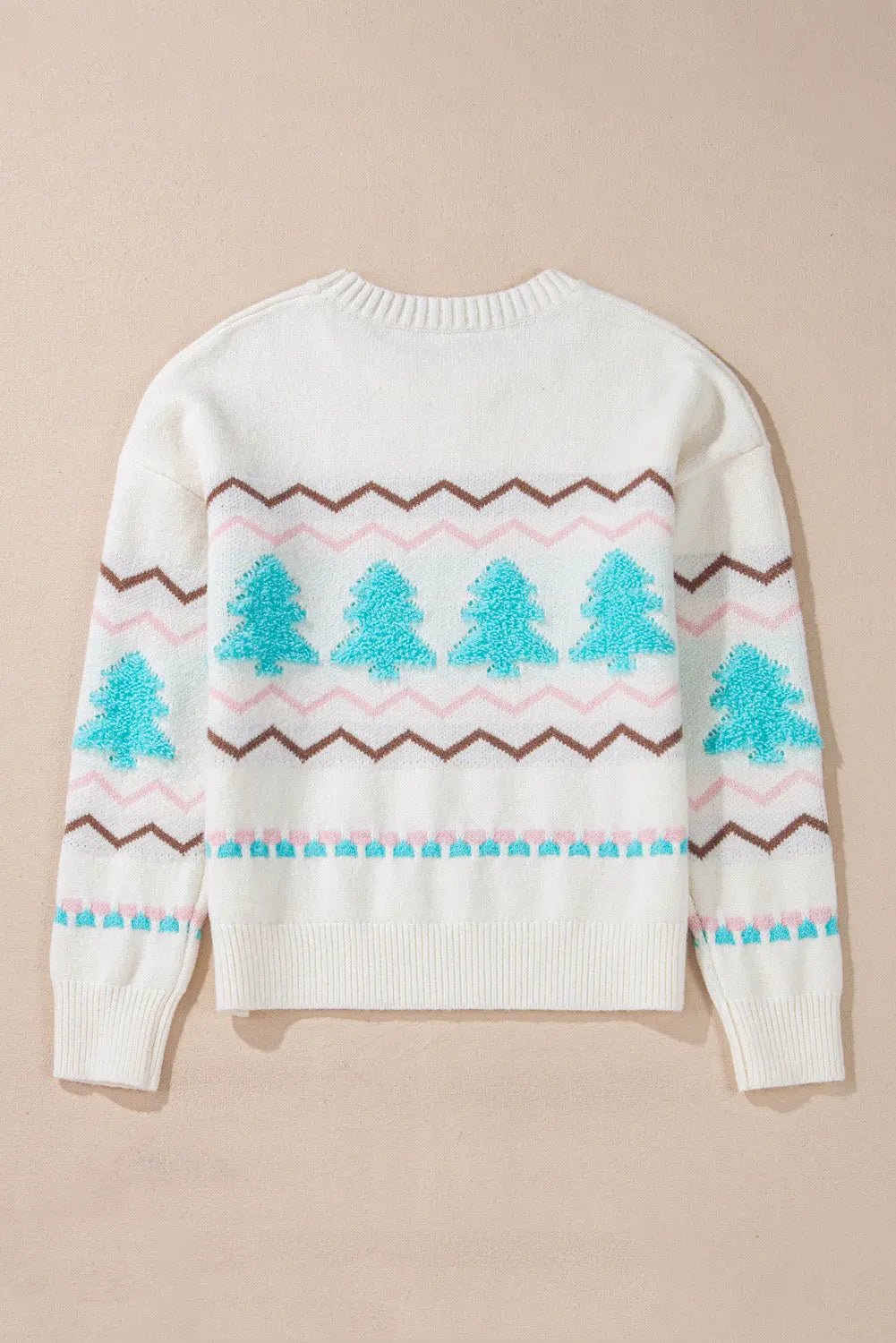 White Striped Christmas Tree Ribbed Trim Drop Shoulder Sweater Dear-Lover Dropshipping