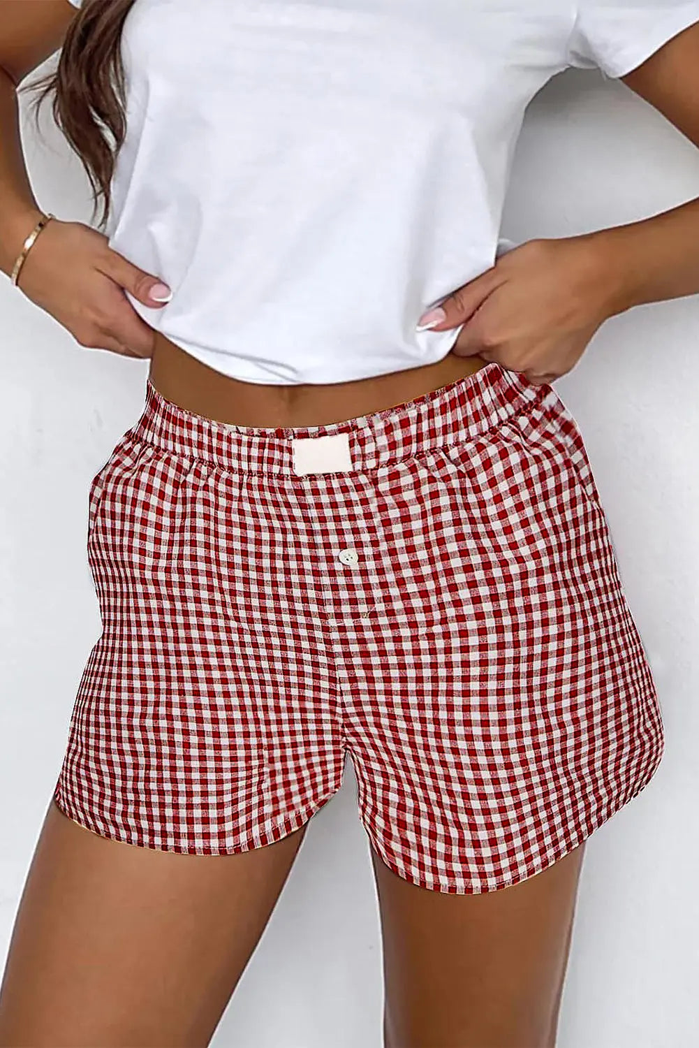Red Gingham Printed High Waist Shorts Dear-Lover Dropshipping