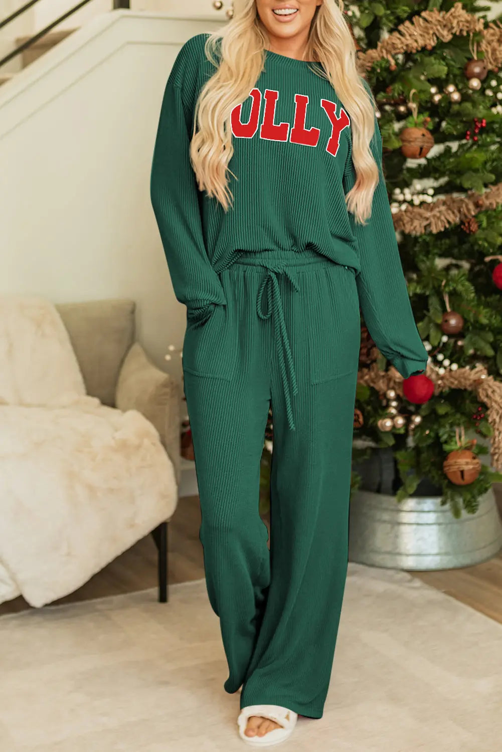 Evergreen JOLLY Corded Long Sleeve Top and Pockets Pants Set Dear-Lover Dropshipping